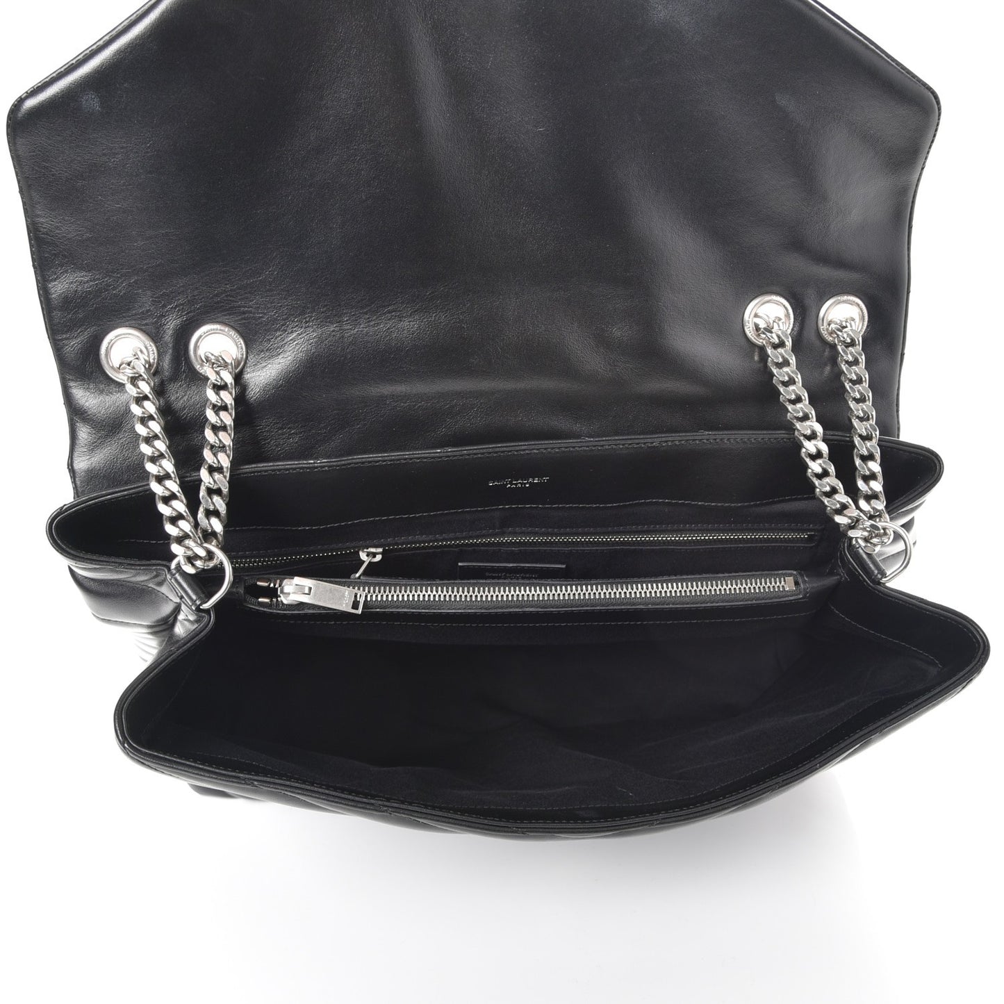 Calfskin Y Quilted Monogram Large Loulou Chain Satchel Black