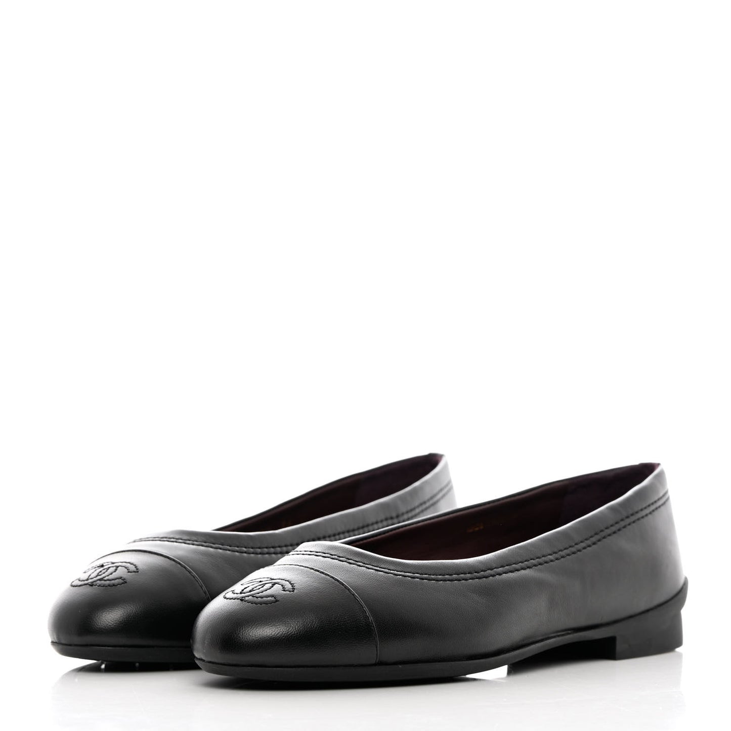 Calfskin CC Cap Toe Uniform Ballerina Flats 36 Black