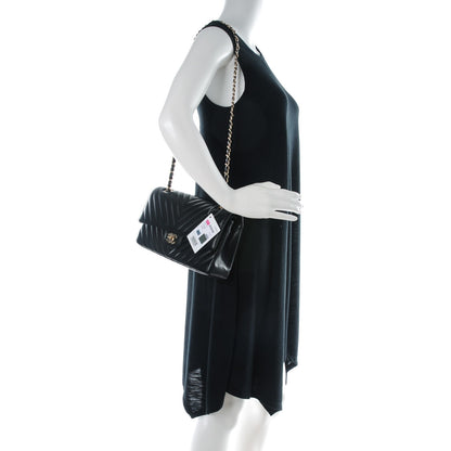 Chanel Lambskin Chevron Quilted Medium Double Flap Black 2 of 8