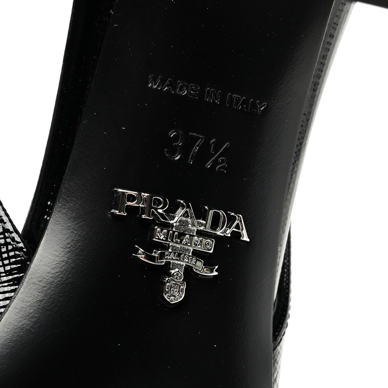 Prada Vernice Saffiano Triangle Logo Pointed Toe 75mm Slingback Pumps 37.5 Black 6 of 8