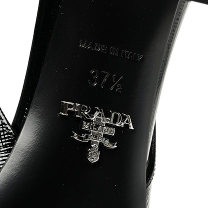 Prada Vernice Saffiano Triangle Logo Pointed Toe 75mm Slingback Pumps 37.5 Black 6 of 8