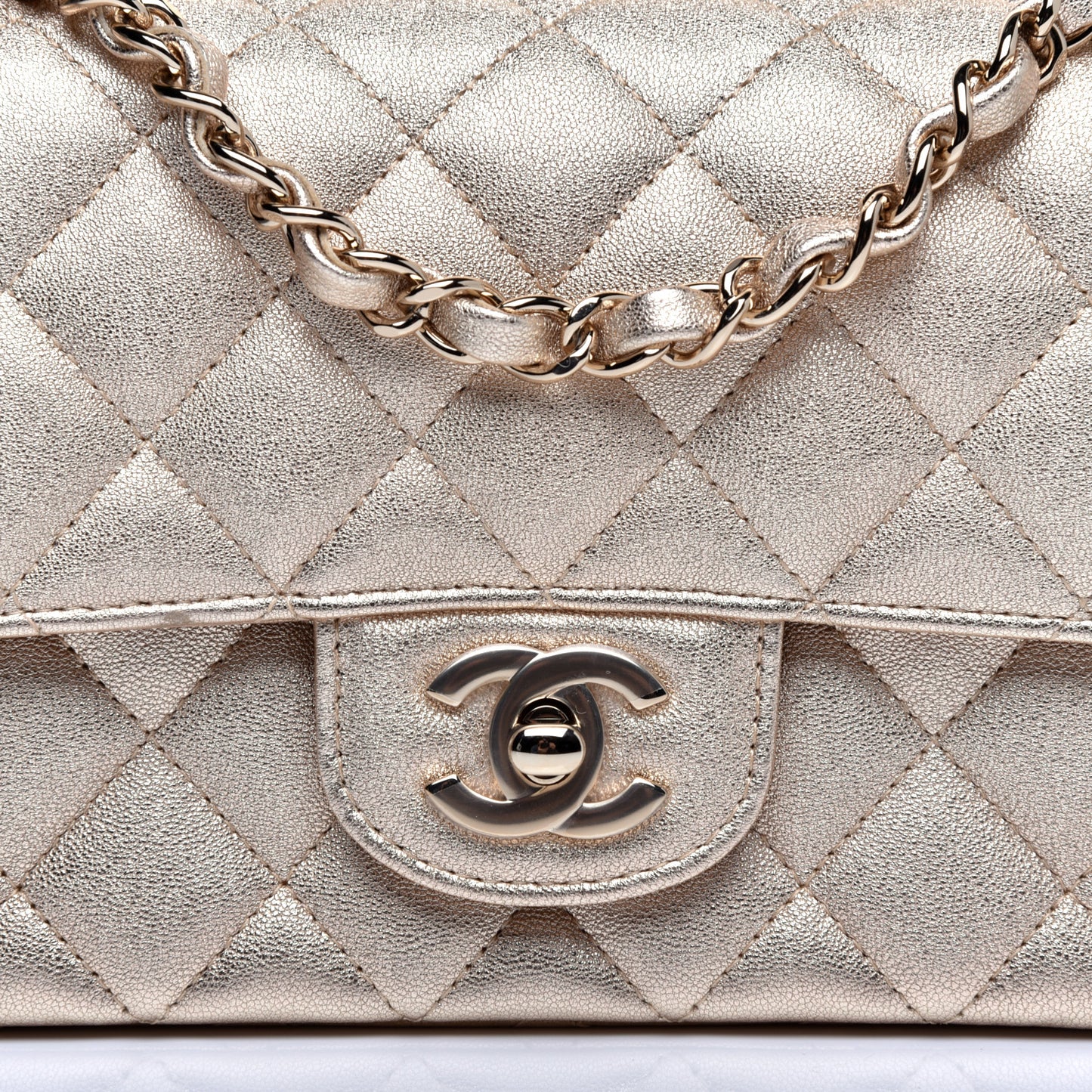 Metallic Lambskin Quilted Mini Rectangular Flap Gold