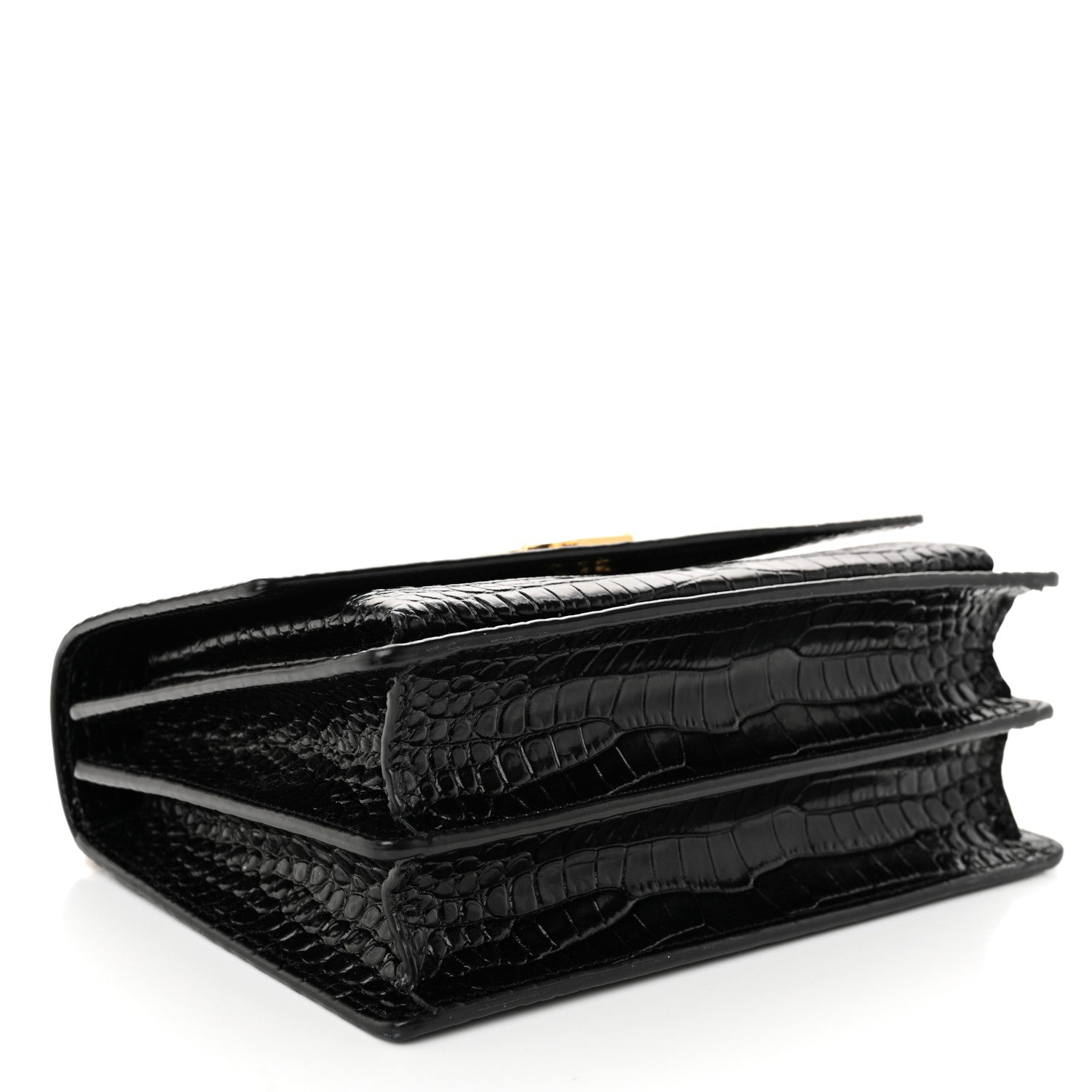 Saint Laurent Calfskin Crocodile Embossed Medium Monogram Sunset Black 4 of 10