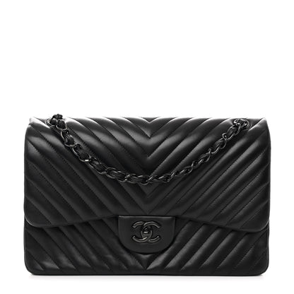 Chanel Lambskin Chevron Quilted Jumbo Double Flap So Black 1 of 14