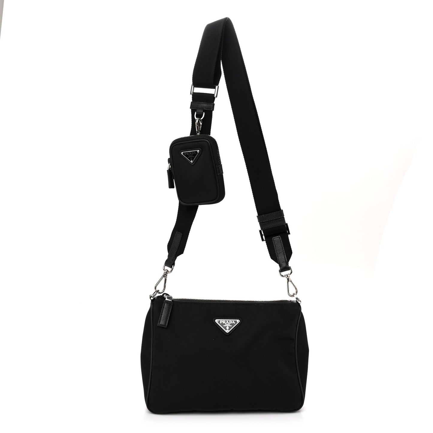Tessuto Nylon Saffiano Pocket Zippered Shoulder Bag Black