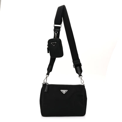 Prada Tessuto Nylon Saffiano Pocket Zippered Shoulder Bag Black 1 of 11