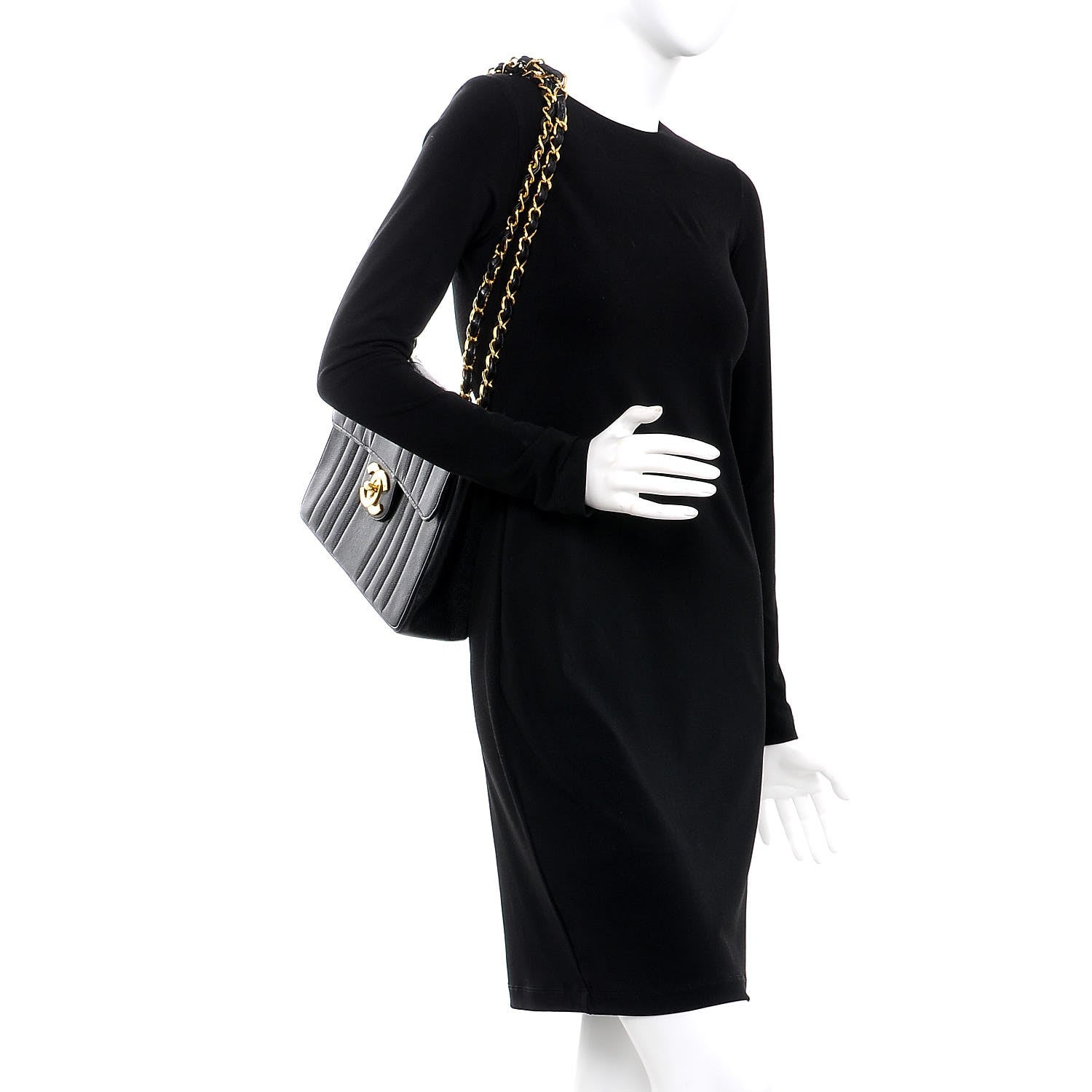 Chanel Caviar Vertical Quilted Jumbo Single Flap Black 2 of 11