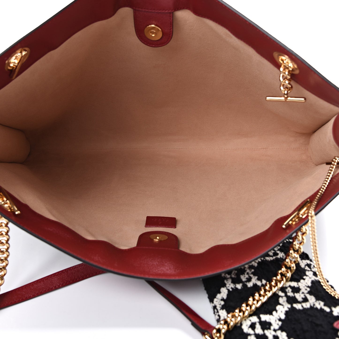 Tweed GG Monogram Large Rajah Chain Tote Romantic Cherry Black White