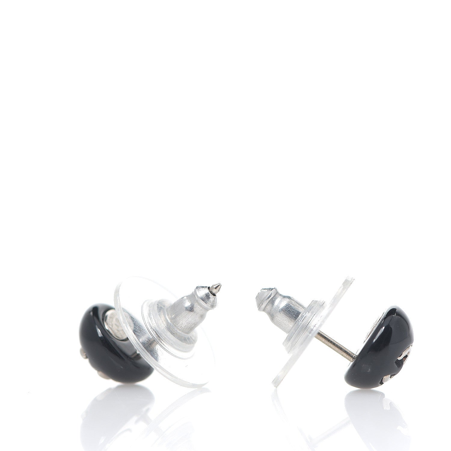 Chanel Enamel CC Earrings Black Silver 2 of 3