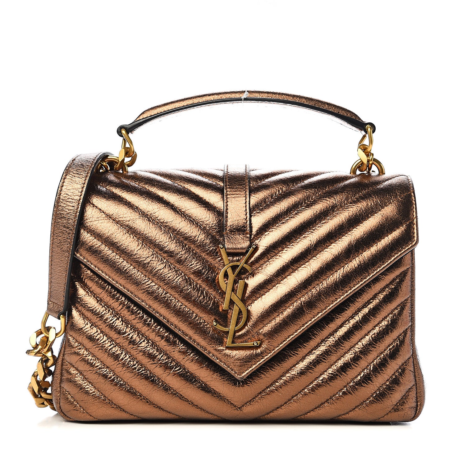 Metallic Calfskin Matelasse Chevron Monogram Medium College Bag Bronze
