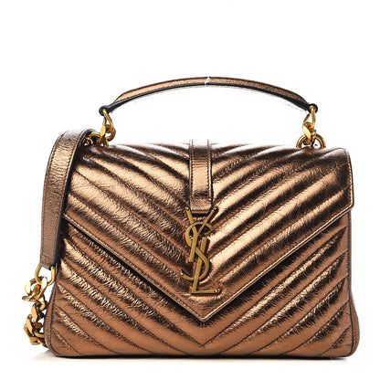 Saint Laurent Metallic Calfskin Matelasse Chevron Monogram Medium College Bag Bronze 1 of 9