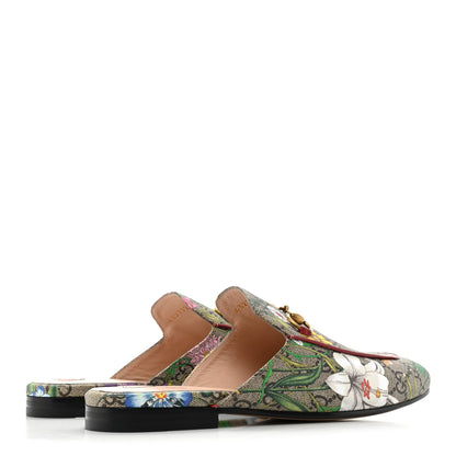 Gucci GG Supreme Monogram Flora Womens Princetown Slippers 37.5 Beige Ebony Multicolor Rosso 4 of 9