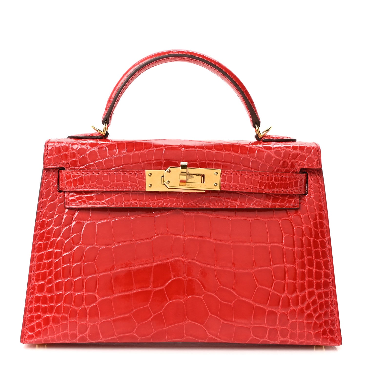Hermes Shiny Alligator Horseshoe Mini Kelly Sellier 20 Rouge de Coeur Rose Mexico 1 of 10