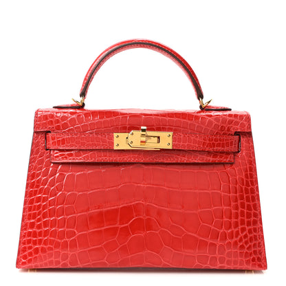 Hermes Shiny Alligator Horseshoe Mini Kelly Sellier 20 Rouge de Coeur Rose Mexico 1 of 10