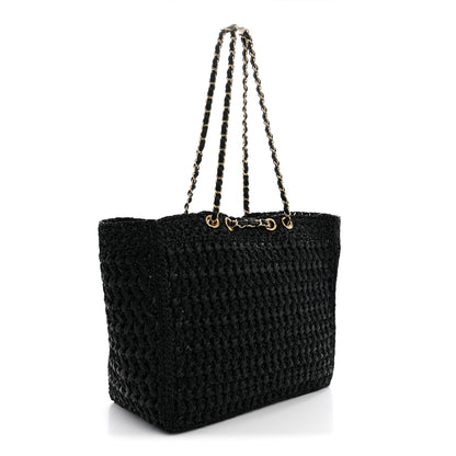 Chanel Raffia Effect Calfskin Coco Beach Shopping Tote Black 3 of 10