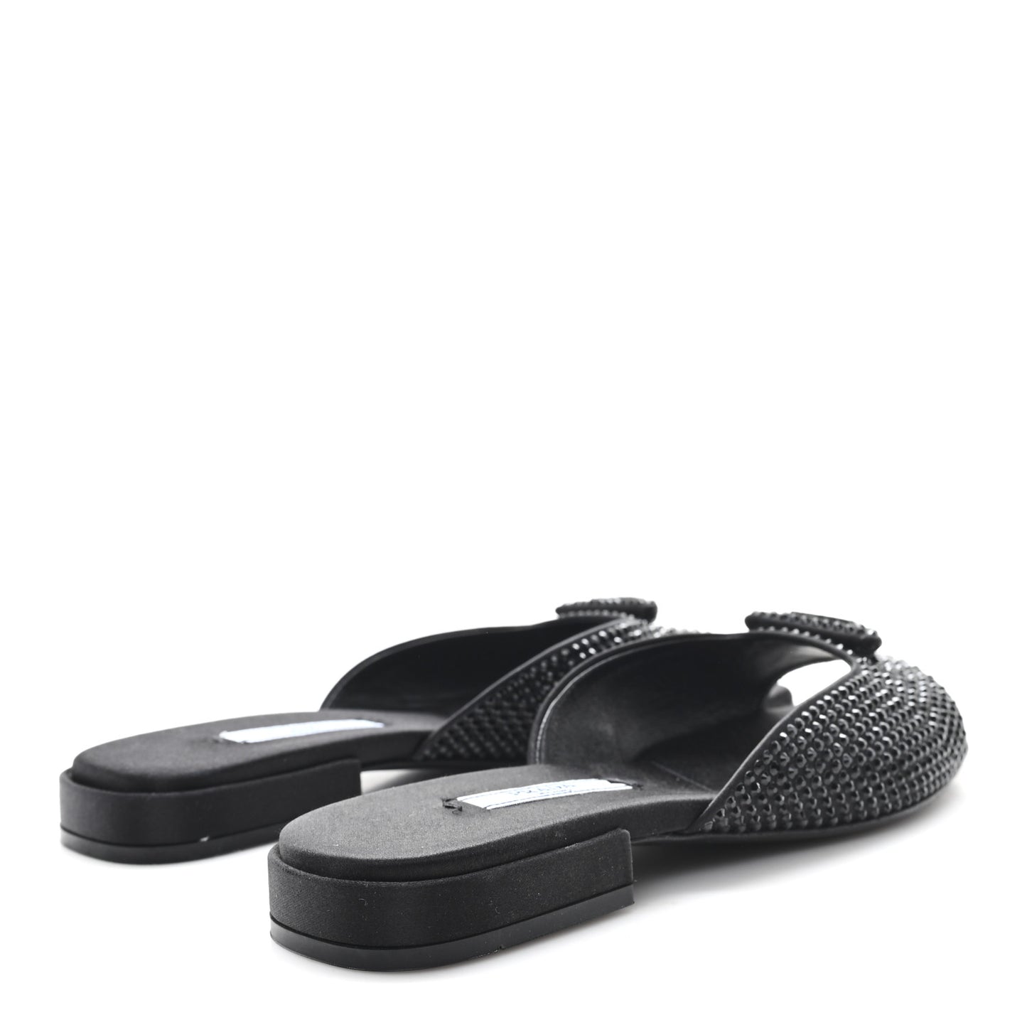 Satin Crystal Logo 10mm Slide Sandals  35 Black