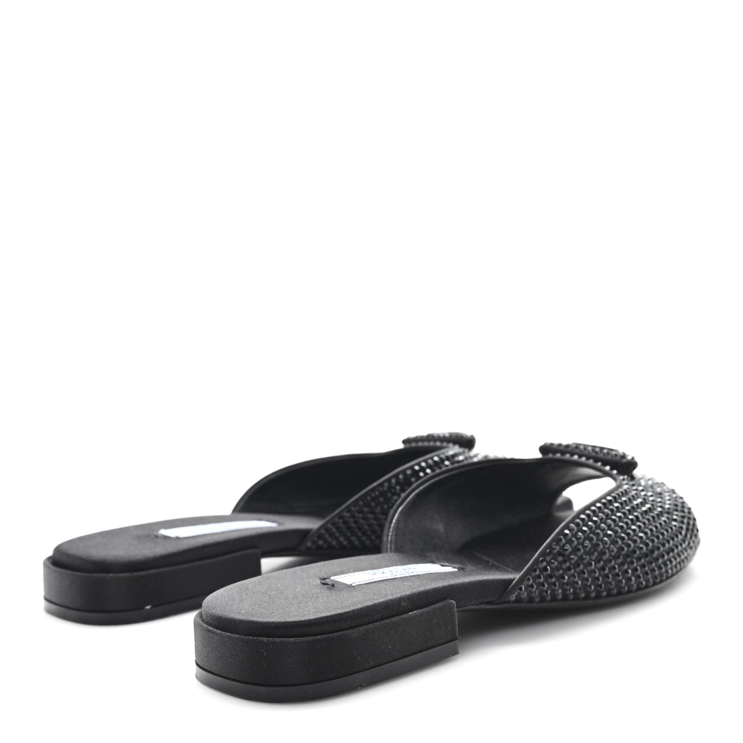 Prada Satin Crystal Logo 10mm Slide Sandals  35 Black 5 of 8
