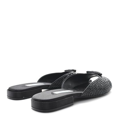 Prada Satin Crystal Logo 10mm Slide Sandals  35 Black 5 of 8