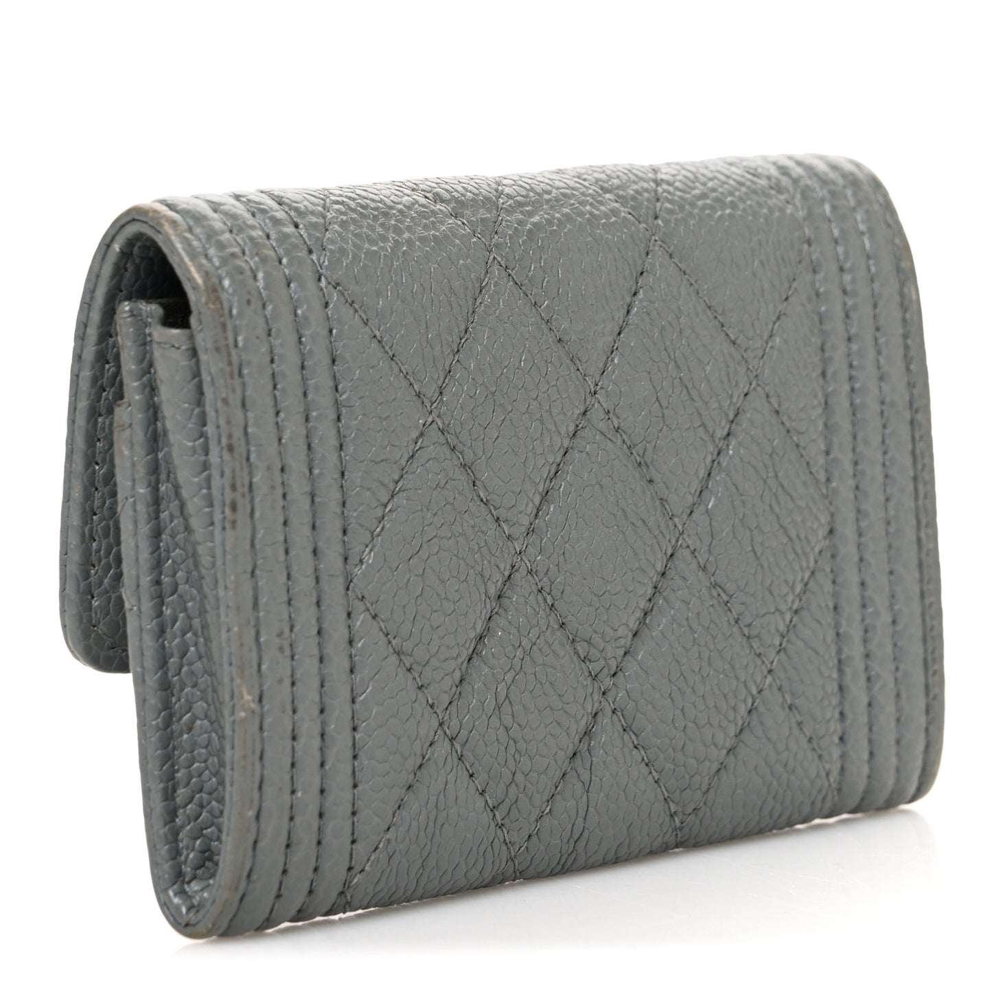 Caviar Quilted Boy Flap Card Holder Grey