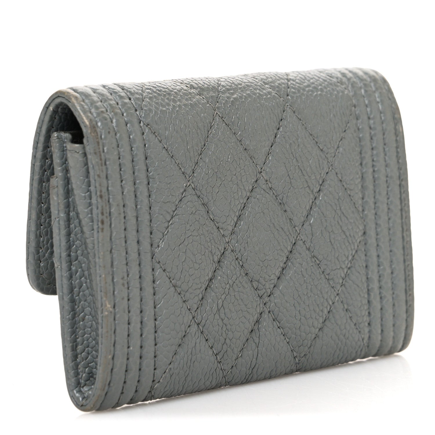 Chanel Caviar Quilted Boy Flap Card Holder Grey 3 of 9