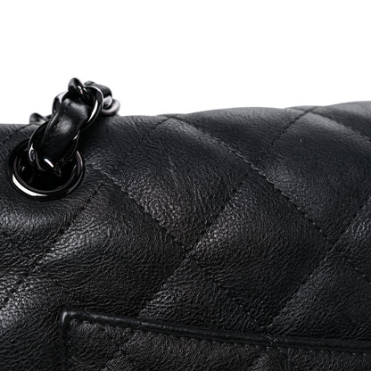 Chanel Crumpled Calfskin Quilted Jumbo Double Flap So Black 18 of 19