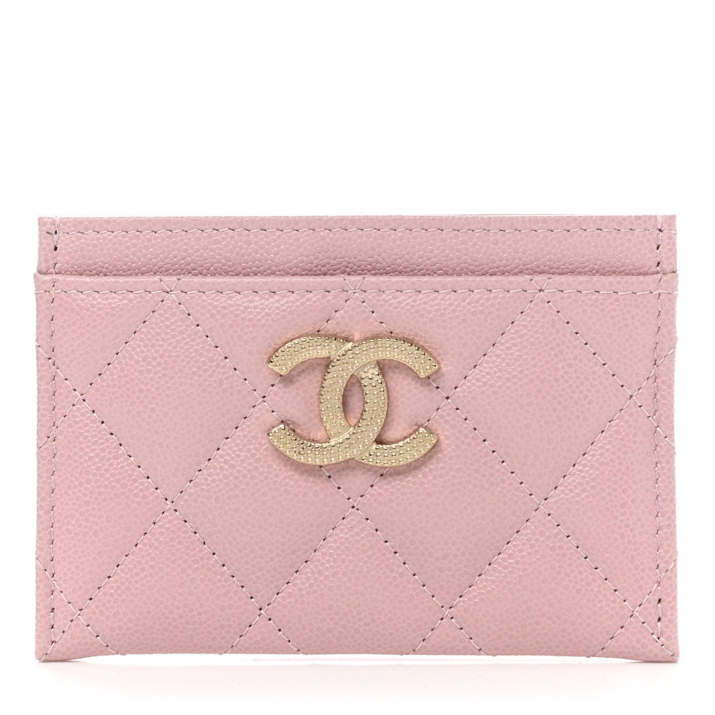 Caviar Quilted Studded CC Card Holder Light Pink