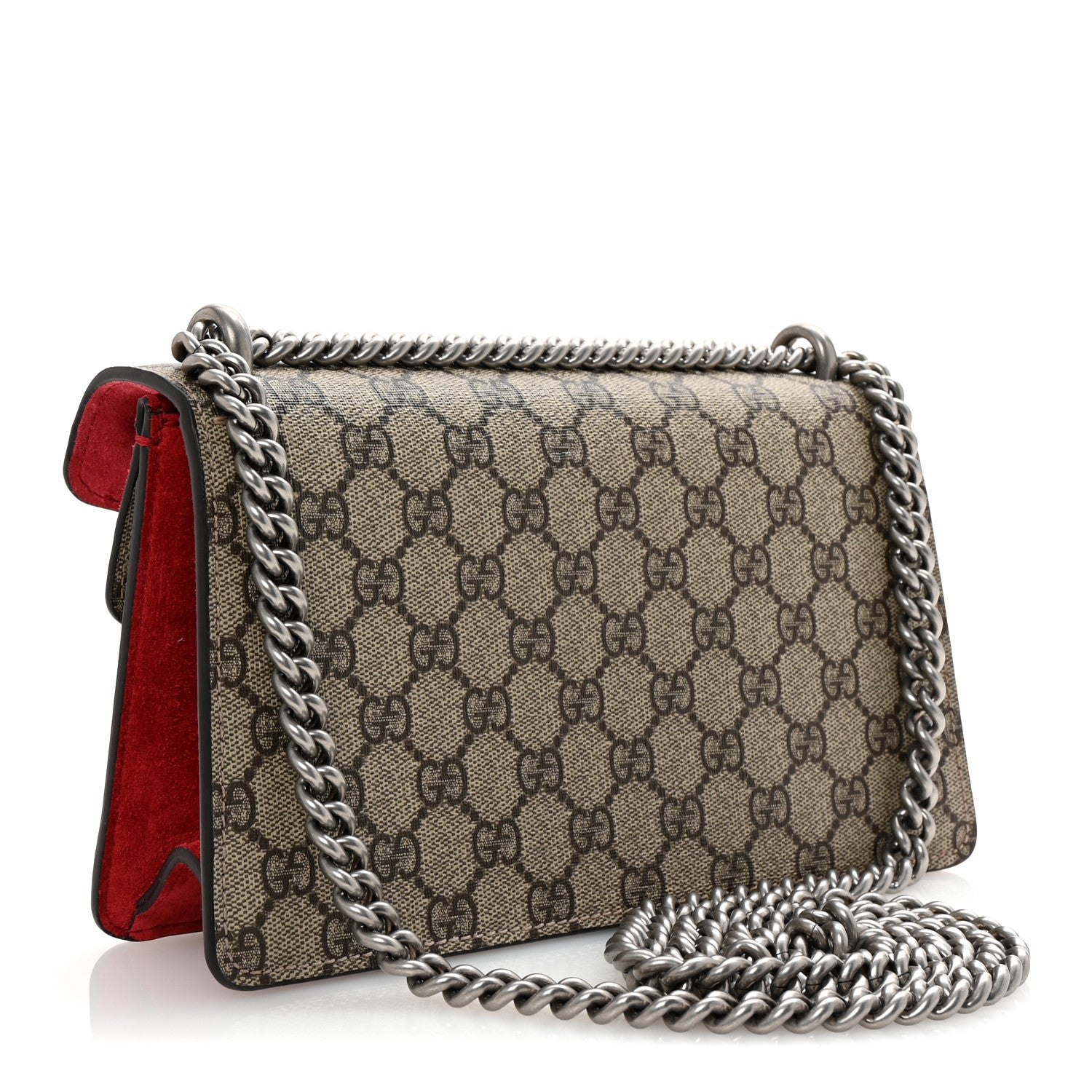 Gucci GG Supreme Monogram Suede Crystal Small Dionysus Shoulder Bag Beige Ebony Vulcanic Red 3 of 9