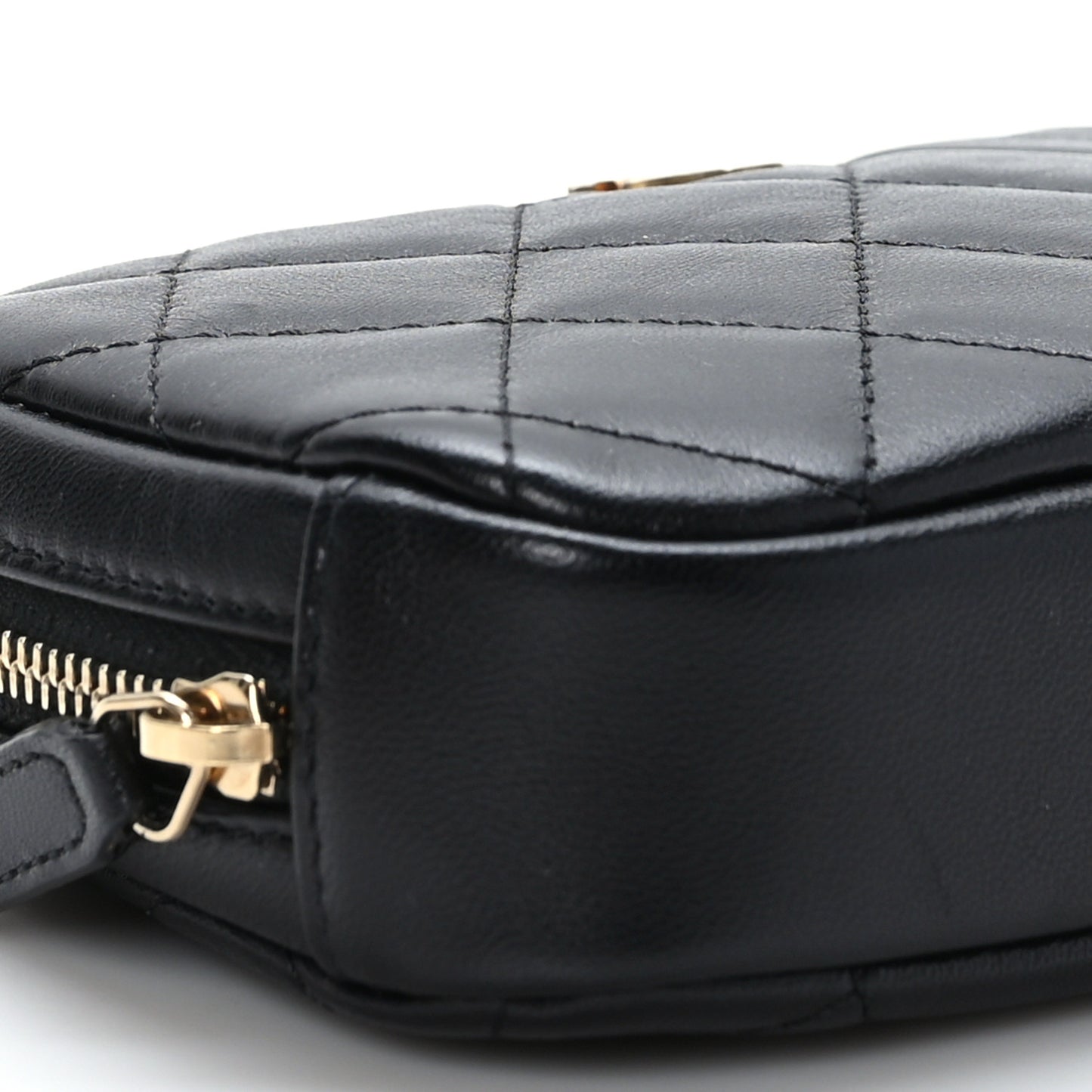 Lambskin Quilted Small Curvy Pouch Cosmetic Case Black