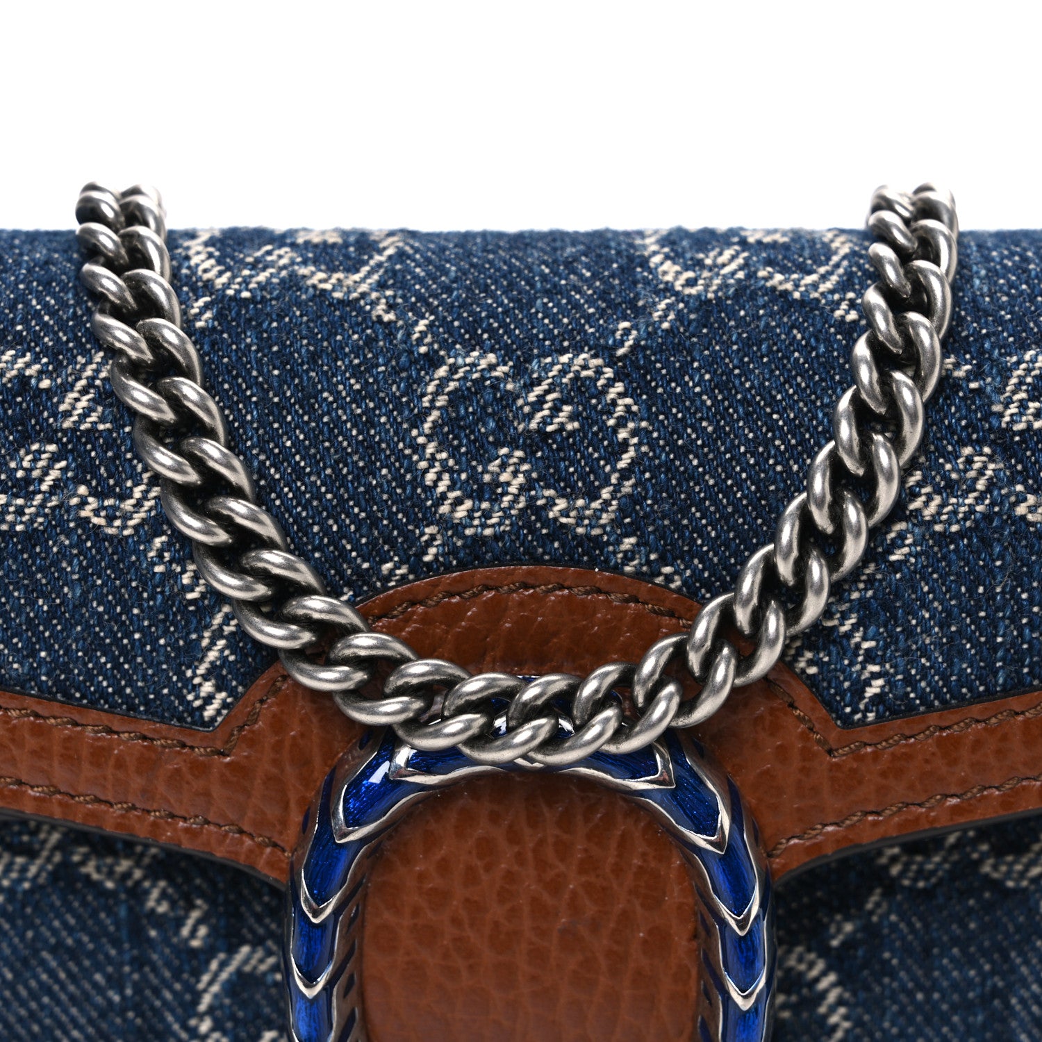 Gucci New Denim GG Monogram Dollar Calfskin Enamel Super Mini Dionysus Shoulder Bag Blue Tea Cuir Epilog Electric Blue 7 of 9