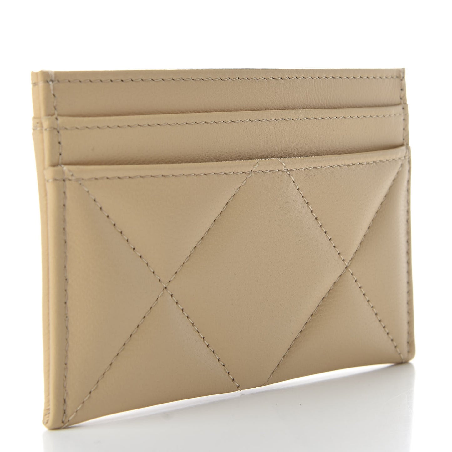 Goatskin Quilted 19 Card Holder Beige