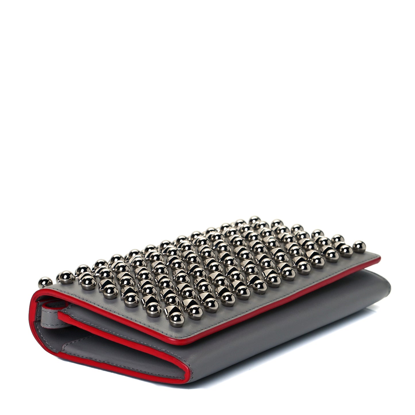 Calfskin Macaron Studded Flap Wallet Grey