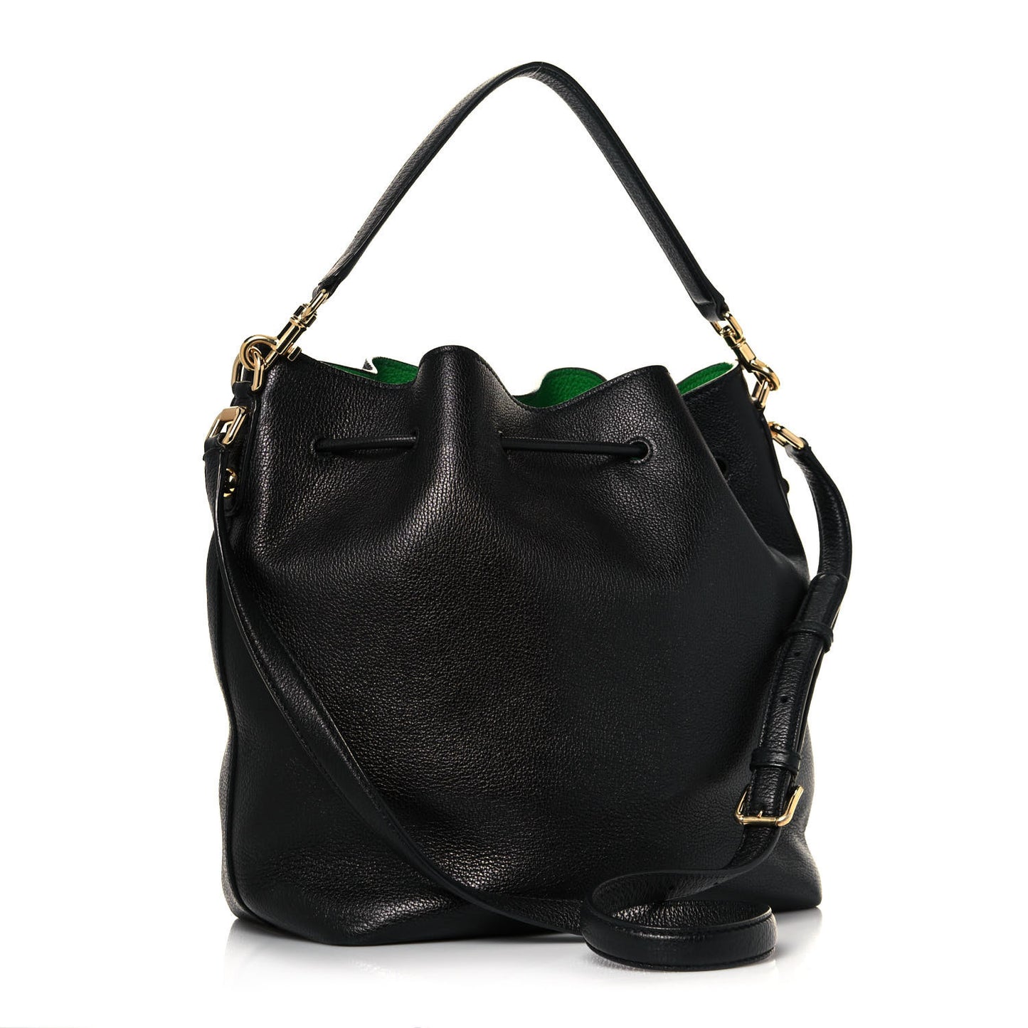 Drummed Calfskin Claudia Drawstring Bucket Shoulder Bag Black
