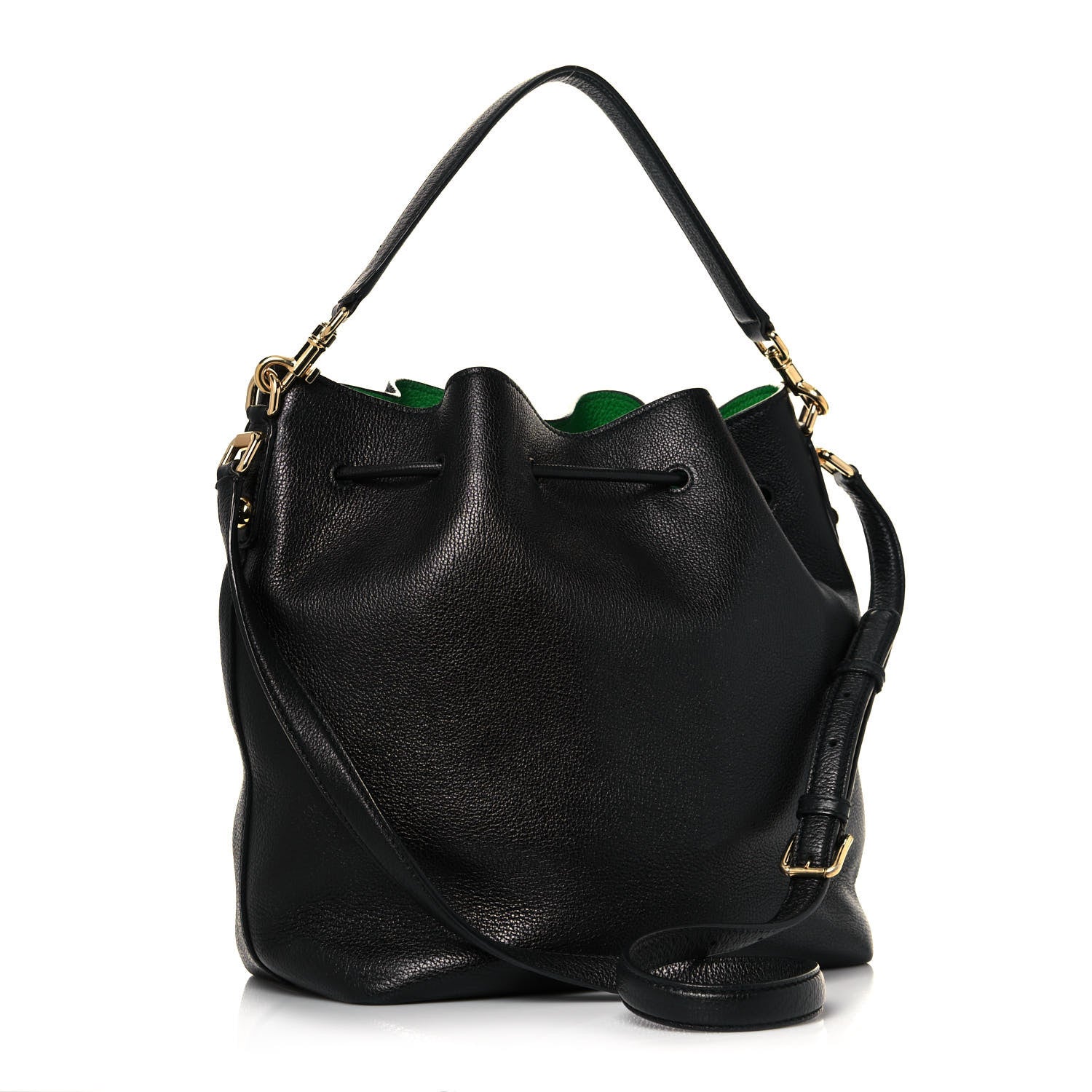 Dolce & Gabbana Drummed Calfskin Claudia Drawstring Bucket Shoulder Bag Black 3 of 12