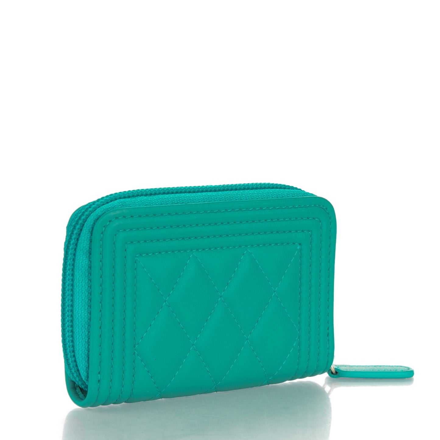 Calfskin Quilted Boy Zip Around Coin Purse Wallet Turquoise