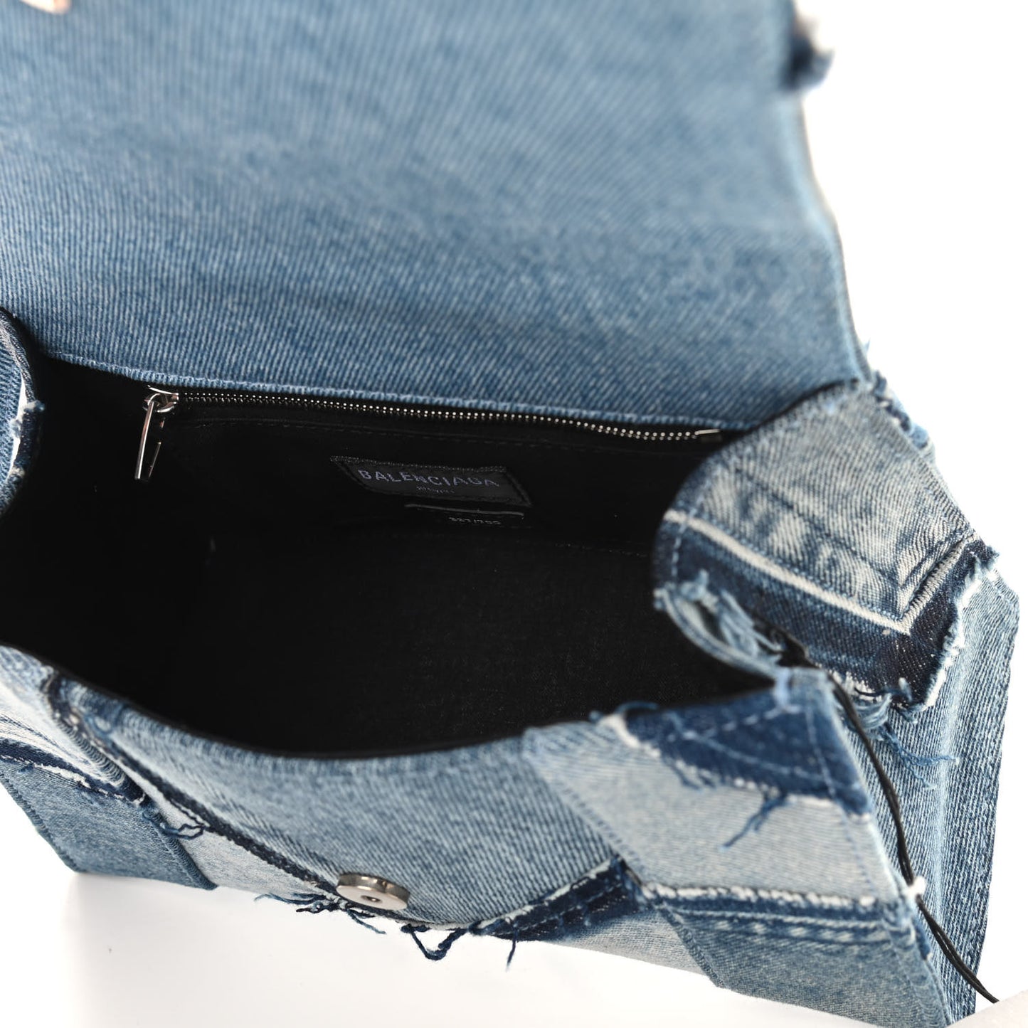 Denim Patchwork Small Hourglass Top Handle Bag Washed Blue