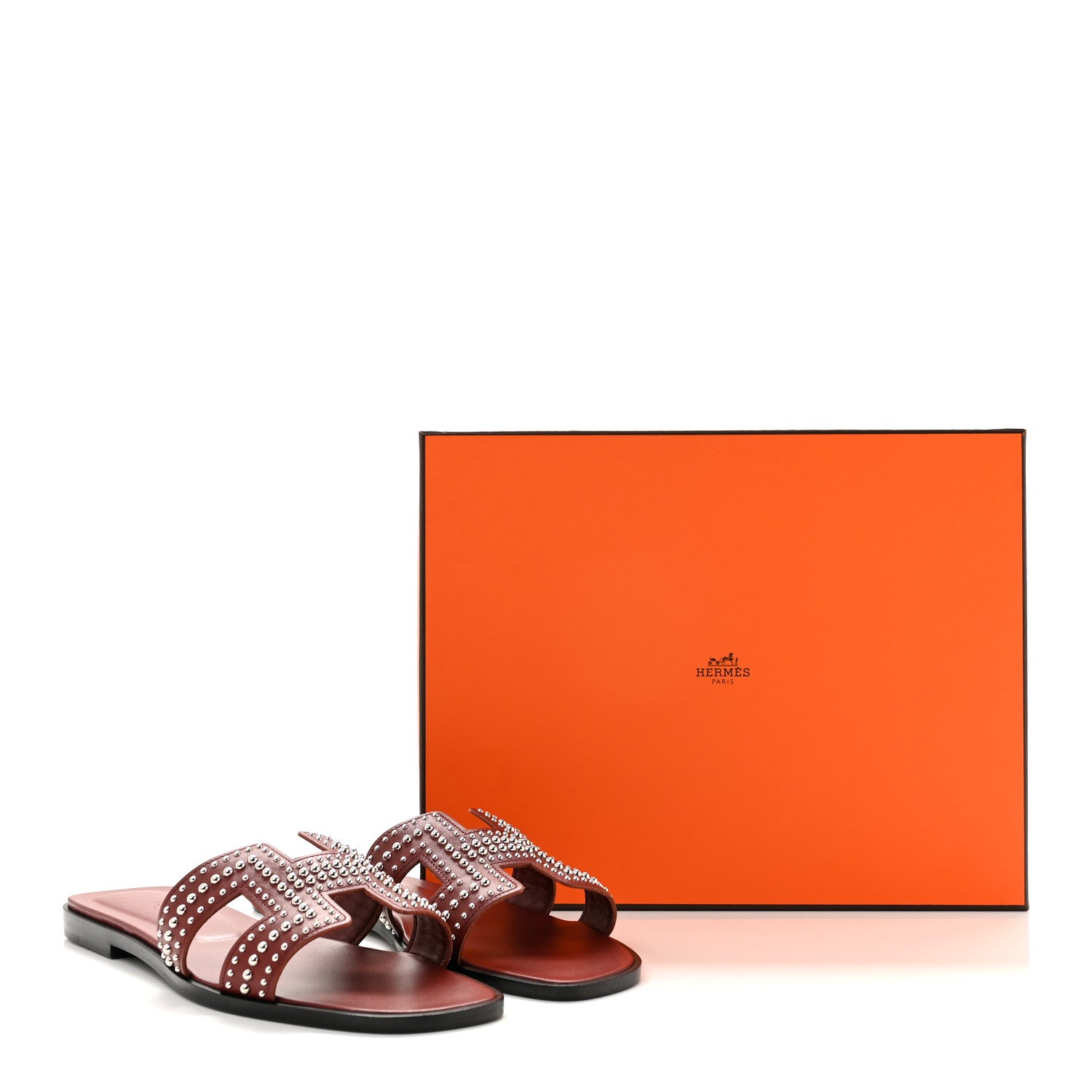 Hermes Calfskin Studded Oran Sandals 36.5 Rouge Tomette 10 of 10