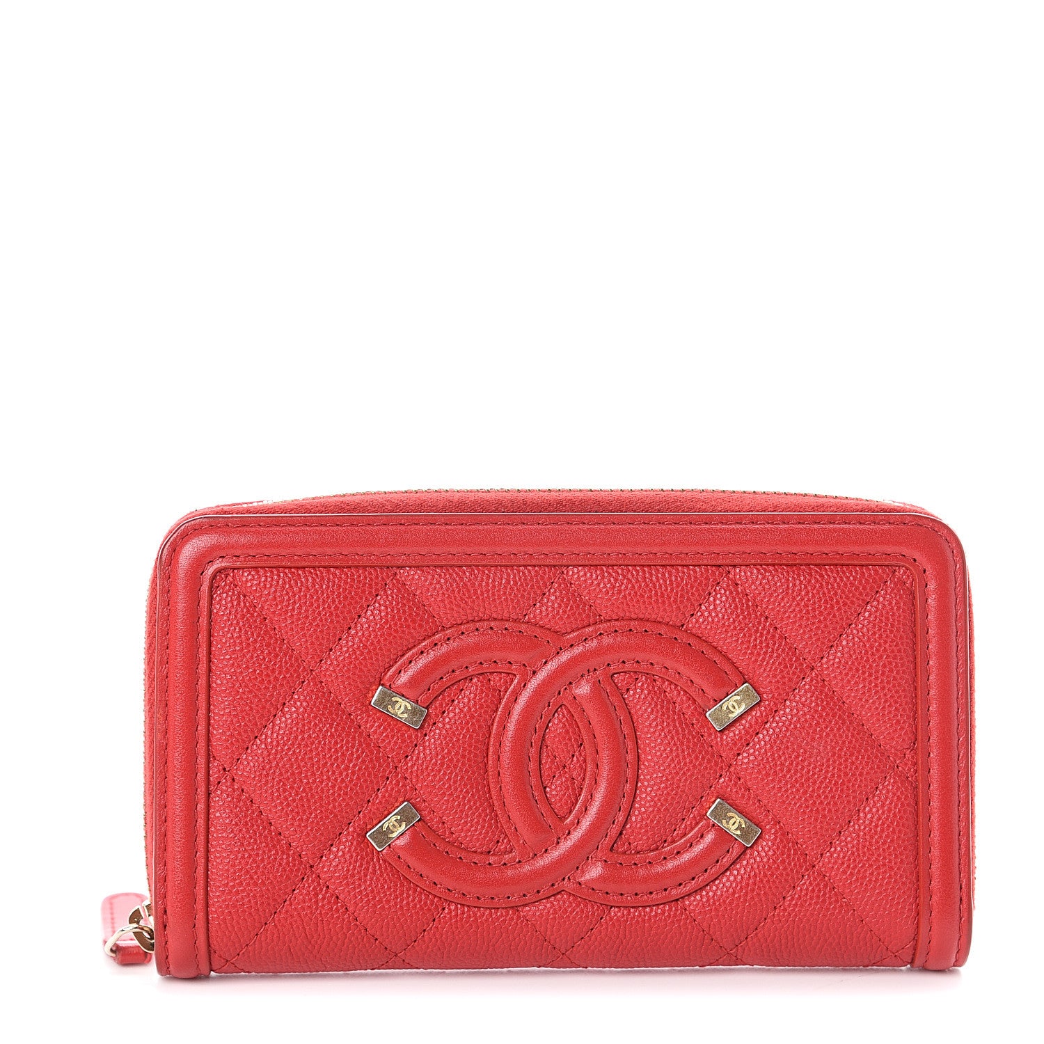 Chanel Caviar Quilted Medium Filigree Zip Around Wallet Dark Red 1 of 7