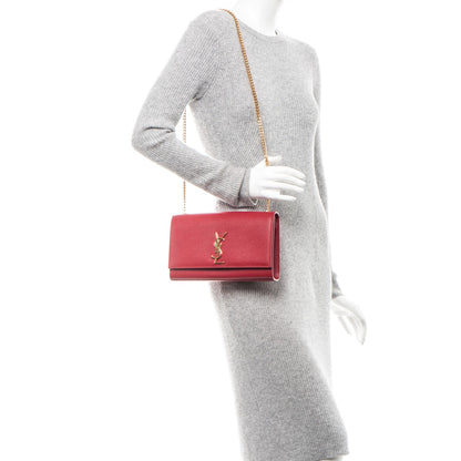 Saint Laurent Grain De Poudre Medium Monogram Kate Satchel Red 2 of 7