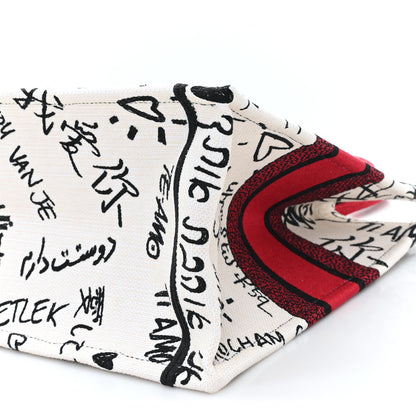 Christian Dior Canvas Embroidered Medium Dioramour Graffiti Book Tote Latte Multicolor 10 of 11