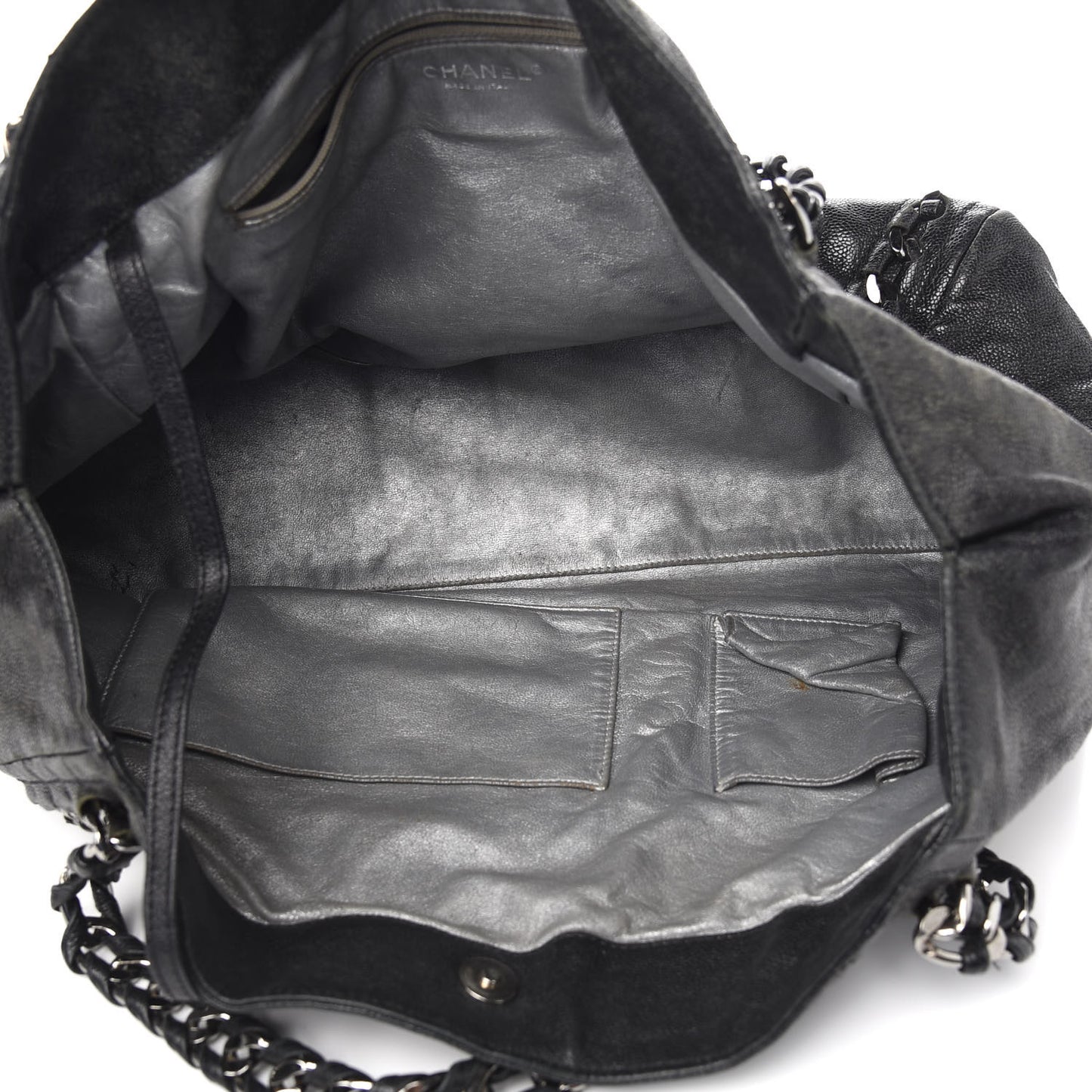 Glazed Caviar East West Modern Chain Tote Black