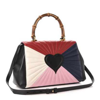 Gucci Calfskin Bamboo Trapuntata Queen Margaret Top Handle Bag Blue Agata Hibiscus Red Mystic White Sugar Pink 3 of 12