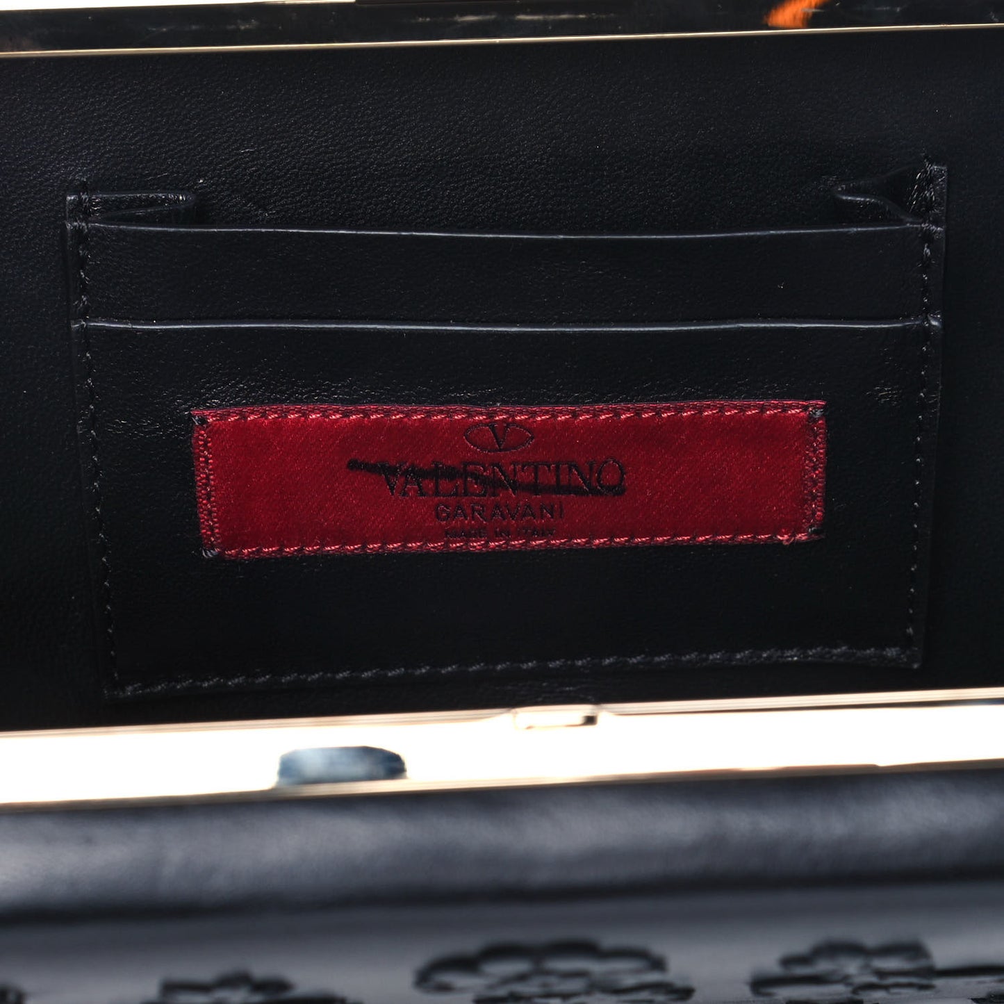 Nappa Floral Applique Minaudiere Clutch Black