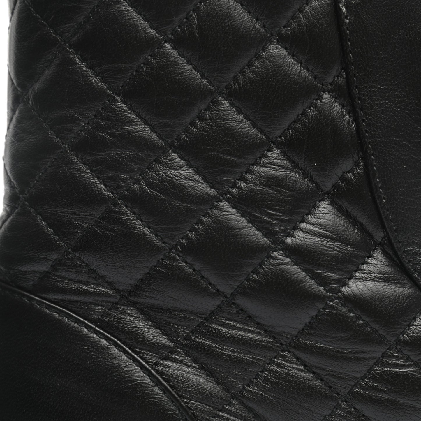 Shiny Lambskin Quilted Lace Up Combat Boots 38 Black