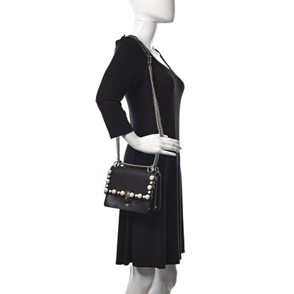Fendi Vitello Liberty Pearl Scalloped Studded Small Kan I Shoulder Bag Black 2 of 10