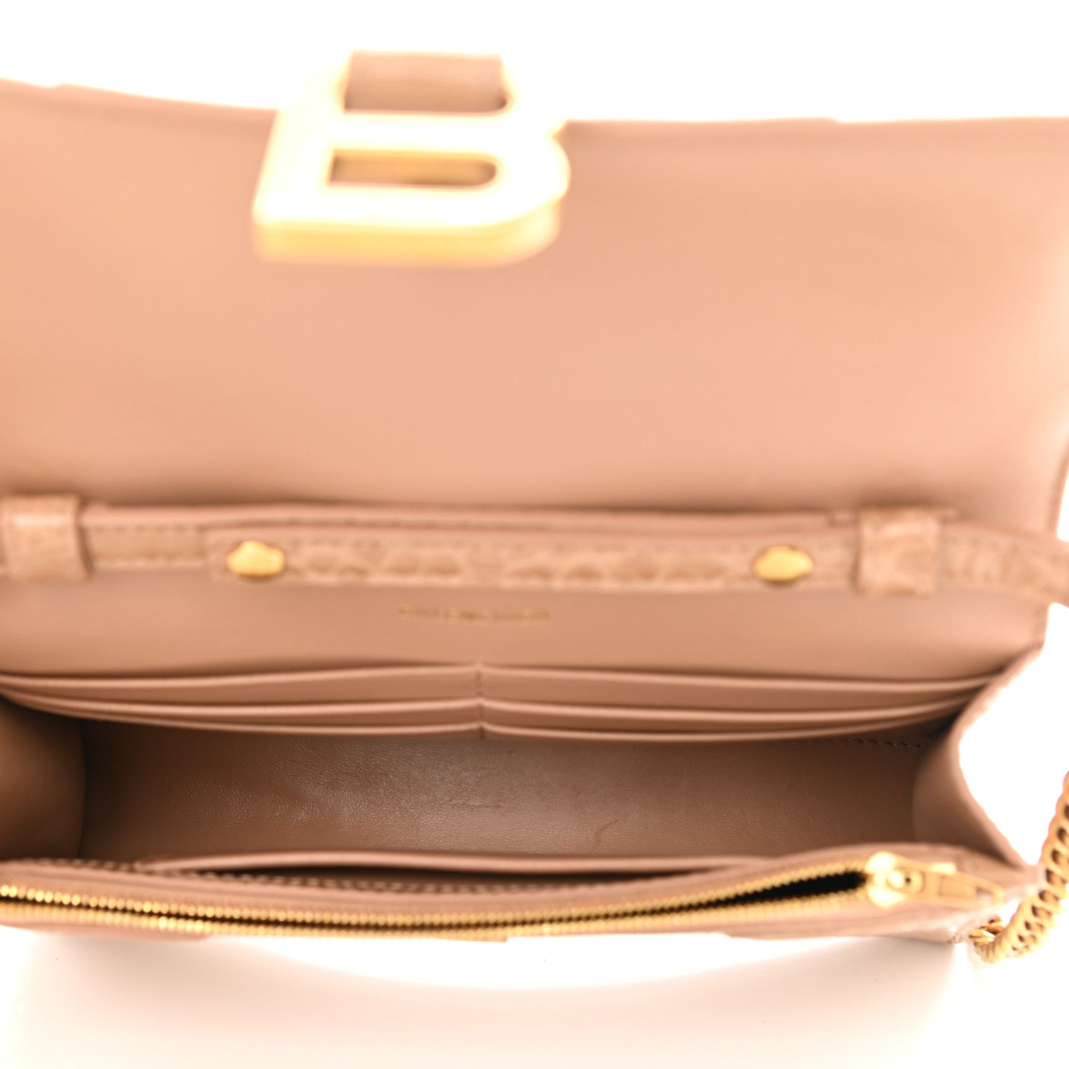 Balenciaga Shiny Calfskin Crocodile Embossed Hourglass Chain Bag Nude Beige 5 of 7