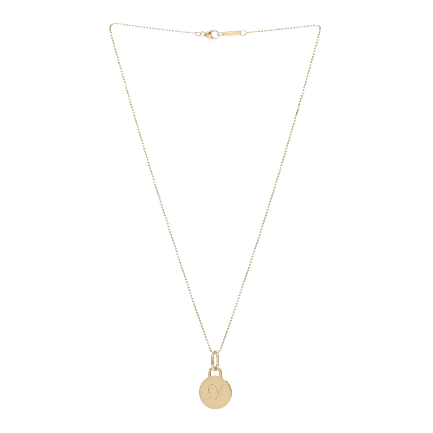 18K Yellow Gold Letter A Round Tag Pendant Necklace