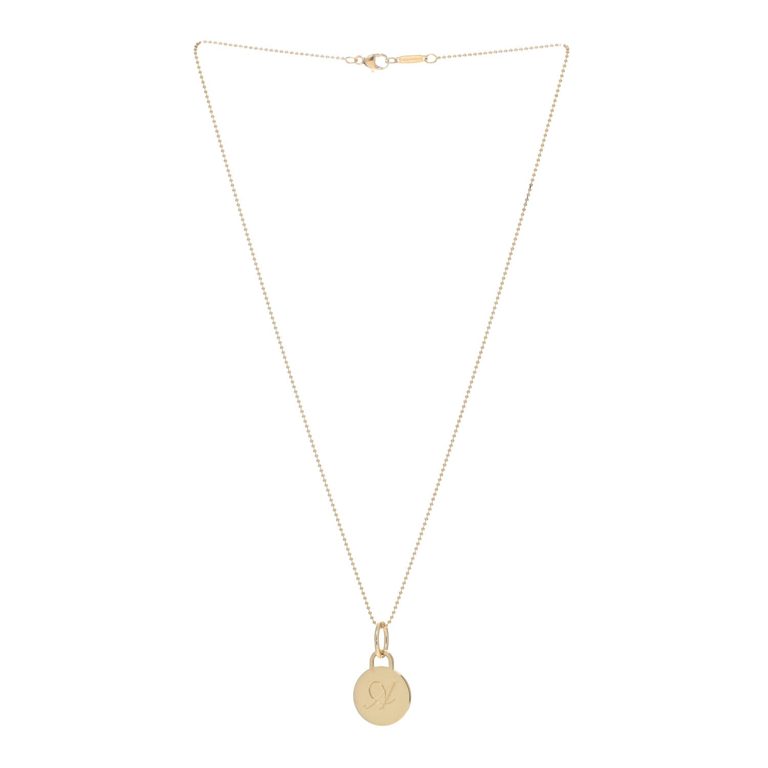 Tiffany 18K Yellow Gold Letter A Round Tag Pendant Necklace 2 of 3