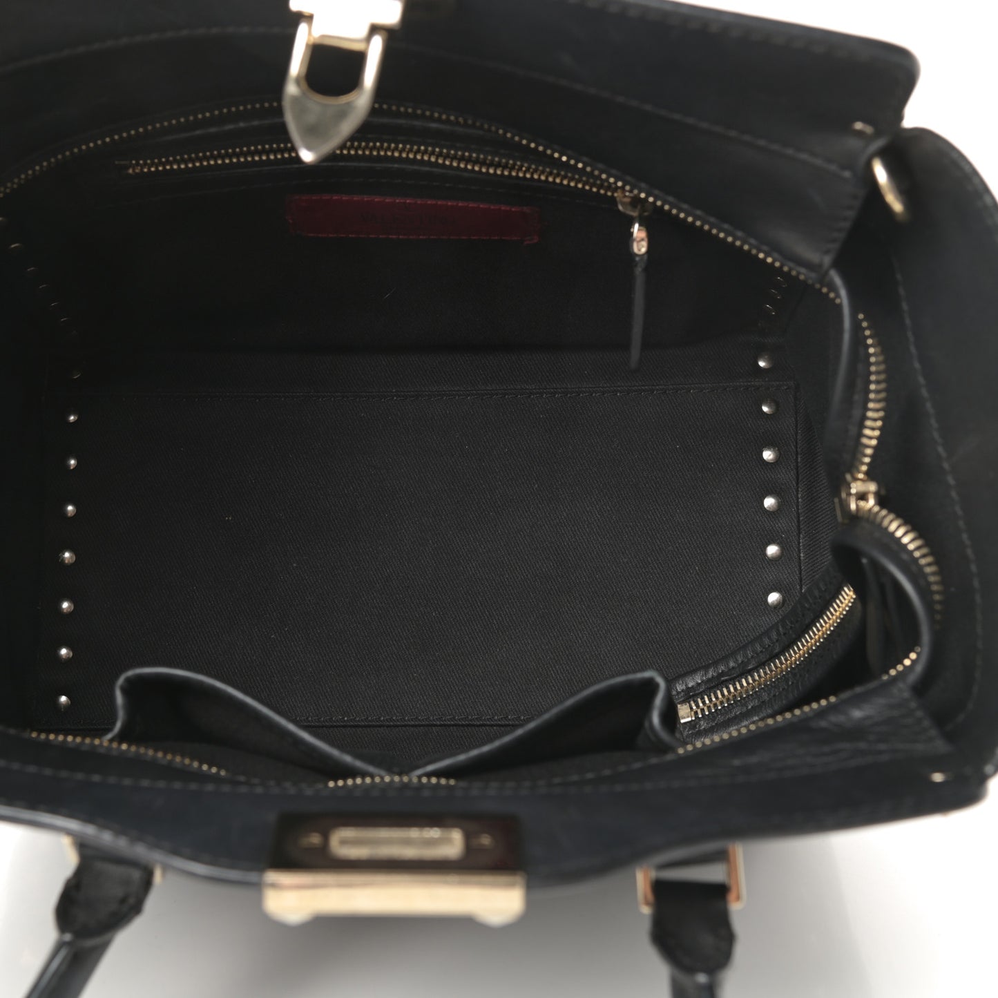 Vitello Small Rockstud Double Handle Tote Black