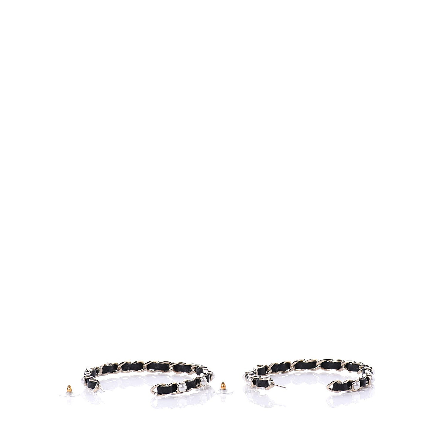 Lambskin Pearl CC Chain Hoop Earrings Gold Black