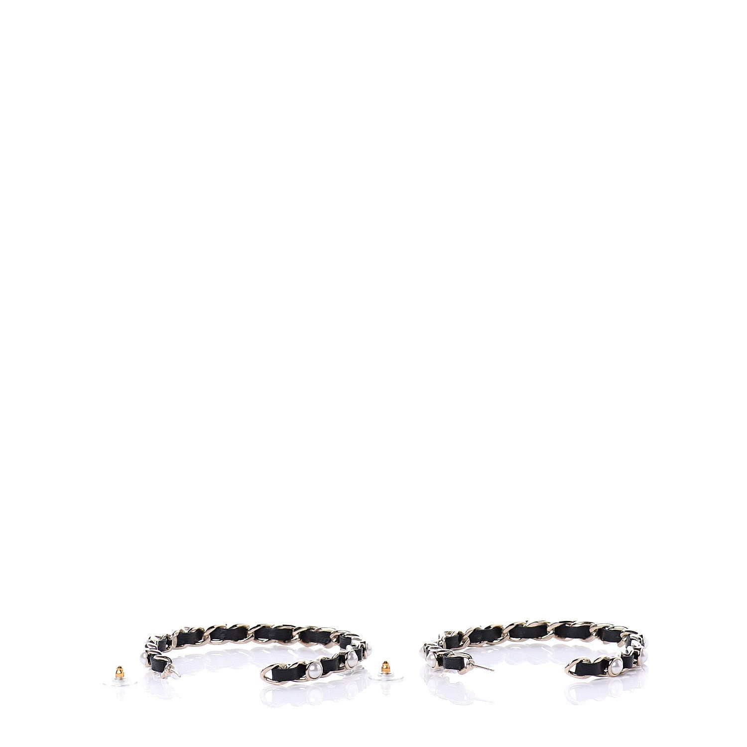 Chanel Lambskin Pearl CC Chain Hoop Earrings Gold Black 3 of 5